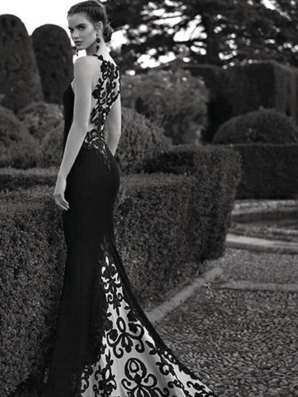 Tarik Ediz 92612 Red Crepe Gown with Embroidered Illusion Back & Train